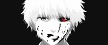 a black and white drawing of a boy with blood on his face