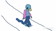 a cartoon of a person with a duck head walking down a path
