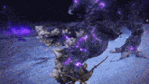 a monster with purple lights coming out of it 's legs