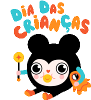 Cute Baby Critter With Toys With Caption Children'S Day In Portuguese Sticker - We Lovea Holiday Dia Das Criancas Google Stickers