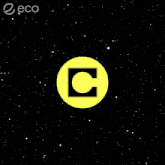 a yellow circle with a black letter c in the center