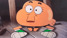 darwin from the amazing world of gumball is sitting on the ground