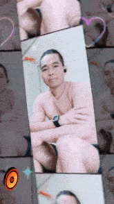 a man in a pink shirt sits with his arms crossed and a watch on his wrist