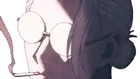 a drawing of a woman wearing glasses and a cigarette in her mouth