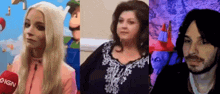 a woman , a man and a woman are standing next to each other in a collage .