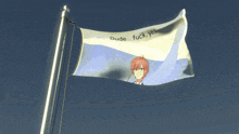 a flag that says " dude fuck yes " is flying in the wind