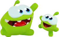 a green cartoon character with blue eyes and red tongue