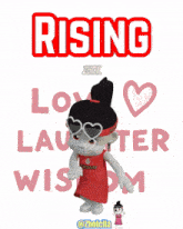 a cartoon girl with a headband that says ' rising ' on it