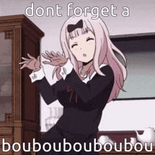 a cartoon of a girl dancing with the words dont forget a boubouboubou