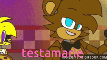 a cartoon of a teddy bear with the word testamarie on the bottom