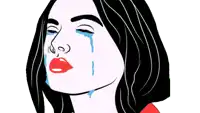 a cartoon drawing of a woman crying with tears coming out of her eyes