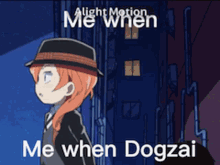 a cartoon of a man in a suit and hat with the caption " me when dogzai "