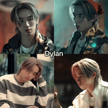 a collage of four photos of a young man with the name dylan on the top