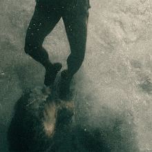 a person 's feet are visible in a blurry photo