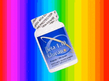 a bottle of beta 1,3d glucan is against a rainbow background