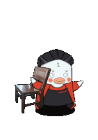 a cartoon character with the number 2 on his face is holding a chair