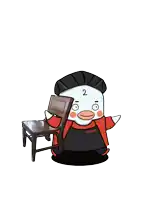a cartoon character with the number 2 on his face is holding a chair