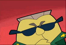 a cartoon character wearing sunglasses and a military uniform is making a funny face .