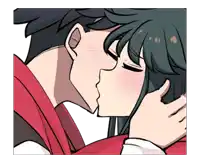 a cartoon of a man and a woman kissing on a white background
