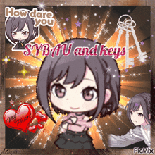 a picture of a girl with sybfiu and keys written on it
