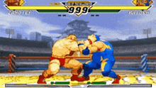 two men are fighting in a video game with the number 999