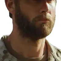 a man with a beard wearing a camo shirt