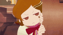 a cartoon of a girl with a bow tie making a funny face