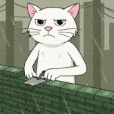 a cartoon cat is working on a wall of money