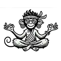 a black and white drawing of a monkey in a yoga pose