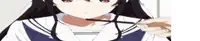 a girl in a school uniform is eating a chocolate stick