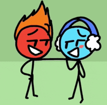 a cartoon of a fire and a water stick figure