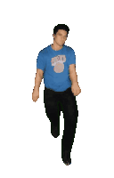 a man wearing a blue shirt that says bears is jumping in the air