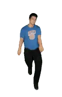 a man wearing a blue shirt that says bears is jumping in the air