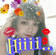 a picture of a woman with flowers and the word hiiiiii