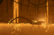 a pixel art of a swamp with a treasure chest in the background