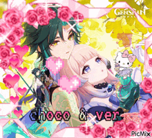 a picture of a girl and a boy with the words choco & ver written on it