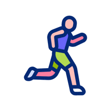 a colorful icon of a person running with yellow lines behind him