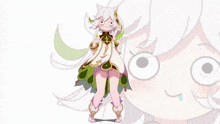 a drawing of a girl with white hair and a purple skirt