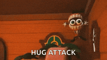a cartoon character is giving a hug attack to another cartoon character .