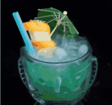 blue dry ice drink cocktail