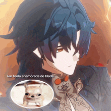 a picture of a chihuahua with the caption kar toda enamorada de blade on it
