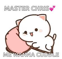 a cartoon cat is hugging a pink pillow .