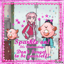 a sparkle on it 's wednesday greeting card with cartoon characters