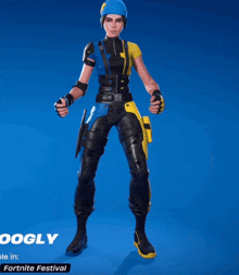 a video game character with googly eyes on her face