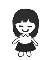 a black and white drawing of a girl with a smiley face on her face