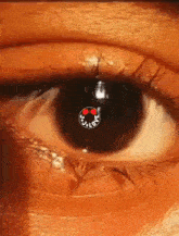 a close up of a person 's eye with a circle that says love