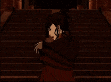 a cartoon character is standing on a set of steps