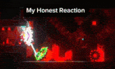 a screenshot of a video game with the words `` my honest reaction '' at the bottom .