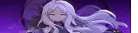 a girl with white hair is standing in front of a purple background in a video game .