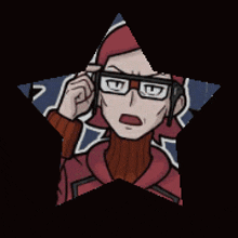 a man with glasses and a red hat is in a star shape